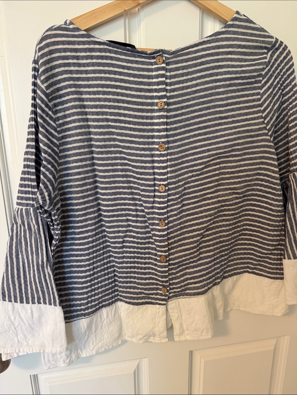 Striped Navy and White Boatneck Tunic with Ruffle Hem - Picture 3 of 8